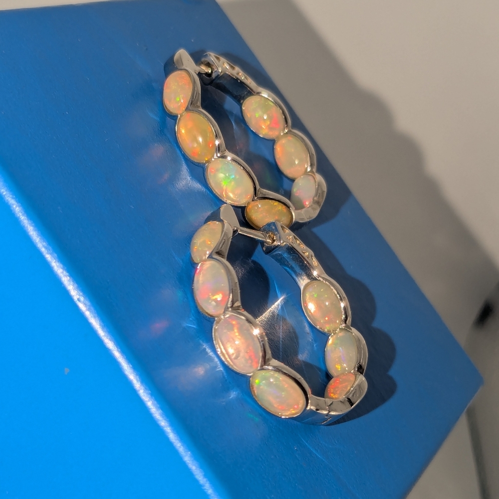 Ethiopian Opal Inside/Out Hoop Earrings Sterling Silver